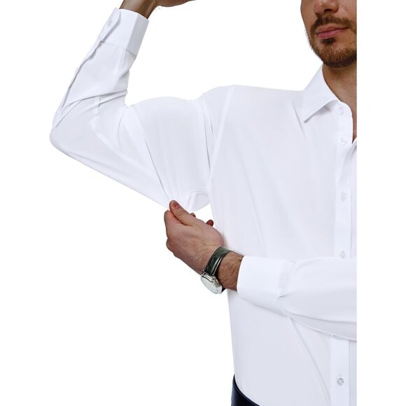 Mens 4-Way Stretch Long Sleeve Collared Casual Dating Button Down Dress Shirt - Picture 3 of 6
